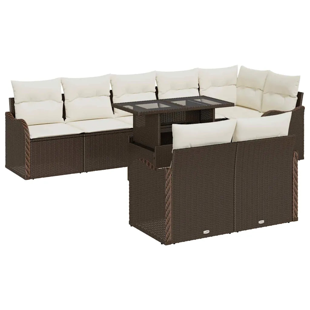 Set Divano da Giardino 9 pcs Marrone Rattan in Polipropilene