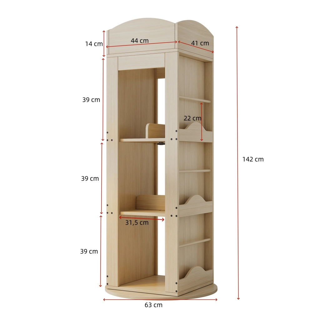 Libreria girevole a 360° in MDF, 4 ripiani, naturale