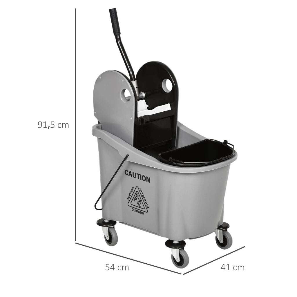 Carrello per Pulizie con Secchi Separati e Sgocciolatoio ¨C Zephmum ¨C Grigio 54x41x91,5cm