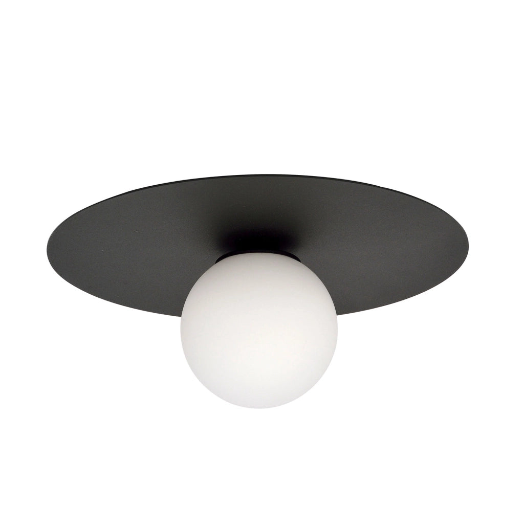 Plafoniera Minimal 1 Luce Mnemosine In Acciaio Nero E Sfera Di Vetro Opale