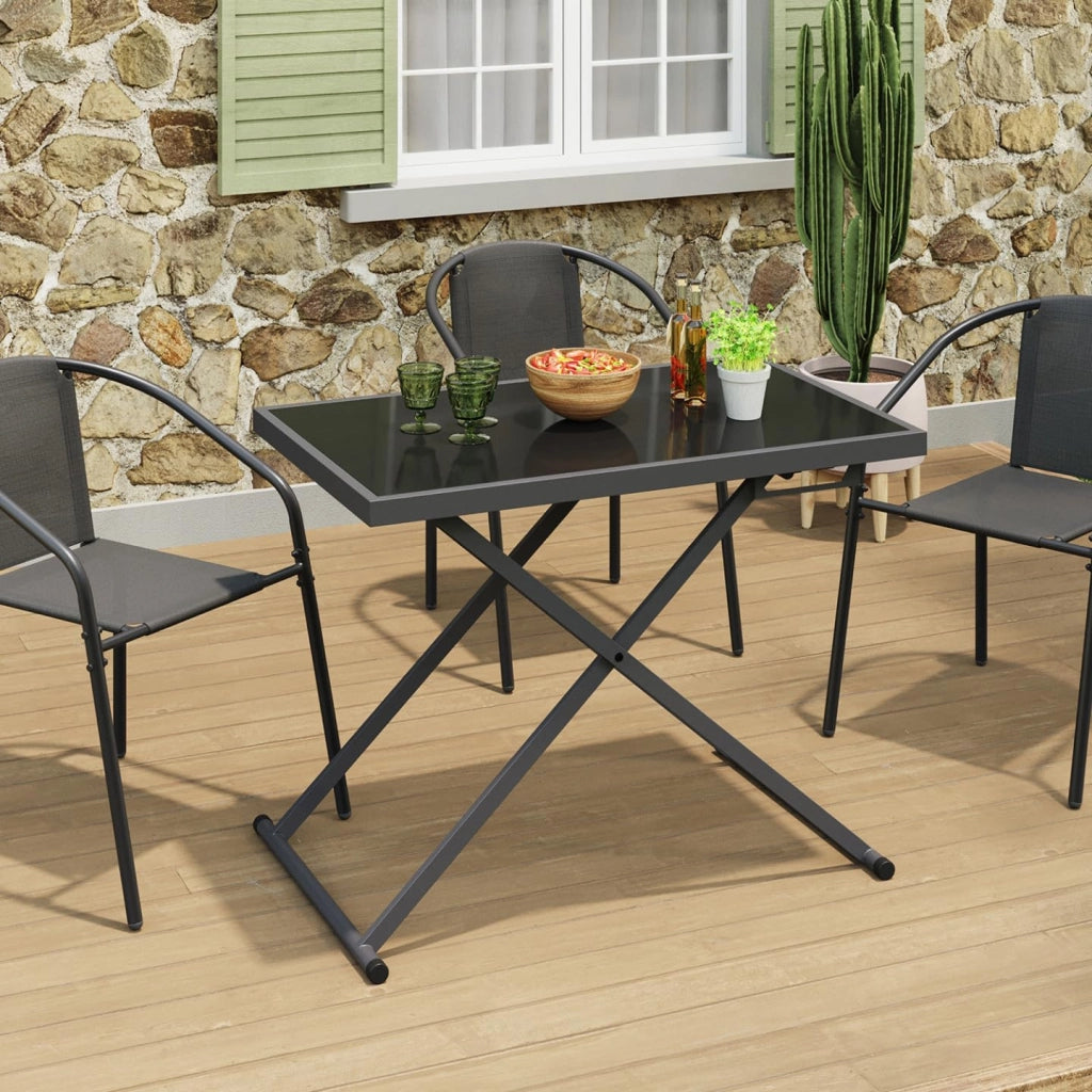 Tavolo da Giardino Rettangolare sollevabile Olie 100 cm in Metallo Grigio Antracite e Piano Grigio