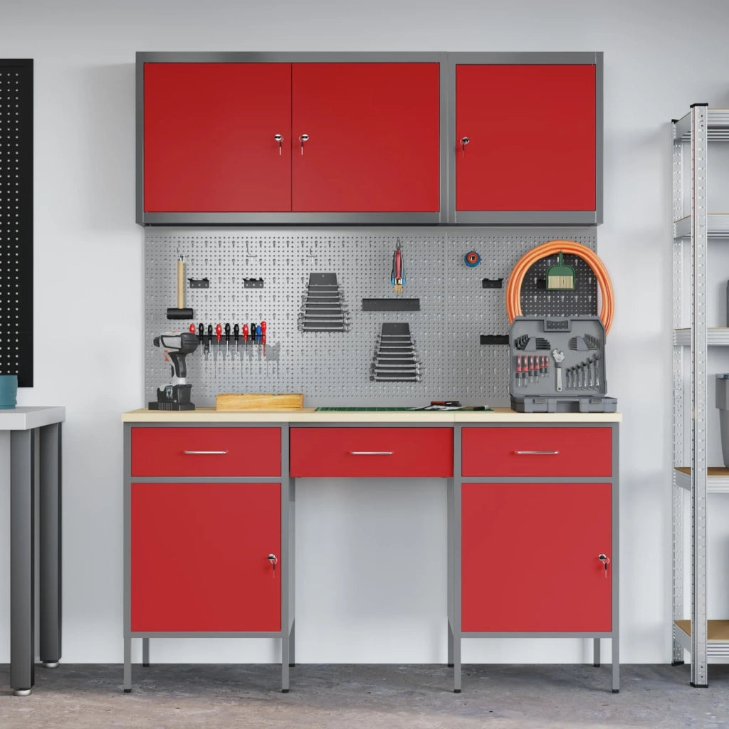 Mobile da lavoro 10 pcs Rosso Legno ingegnerizzato e acciaio 3321453