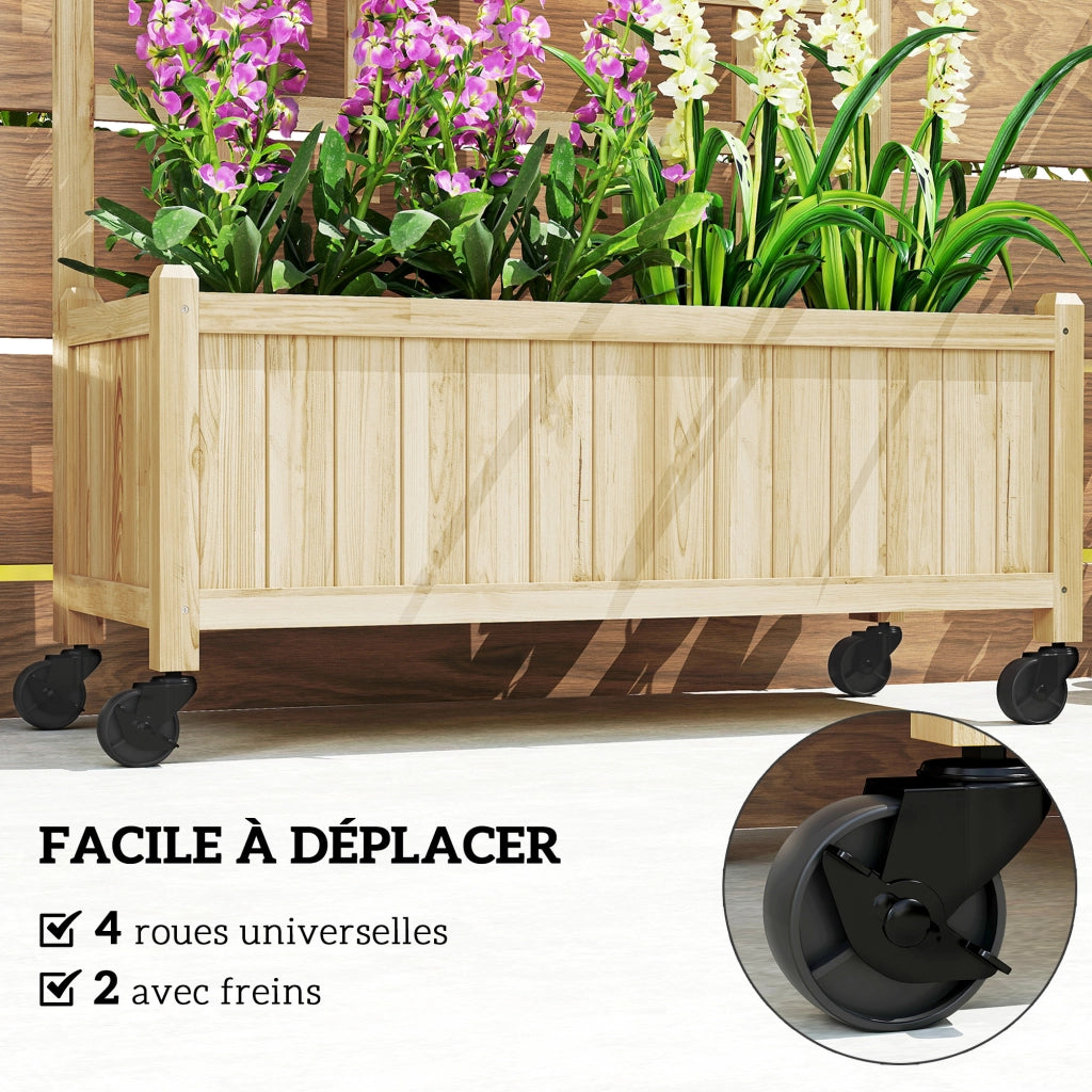 Fioriera con traliccio ¨C Xylo ¨C legno massello naturale con ruote 82,5x35x186cm