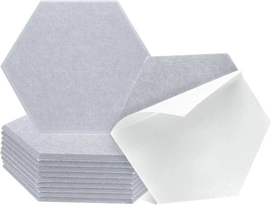 Pannello acustico per assorbimento del suono - Autoadesivo - 30 x 26 x 0,9 cm - Piastre di isolamento acustico a sei lati - Buona densità - 12 pezzi - Grigio.