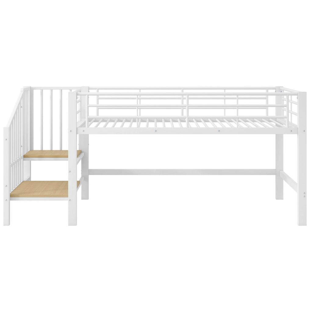 Letto a soppalco 90x200 cm bianco MDF e metallo con scala contenitore