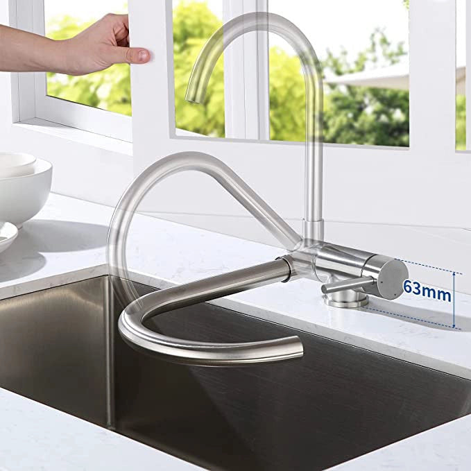 Rubinetto miscelatore per cucina abbattibile sottofinestra acciaio inox satinato/opaco