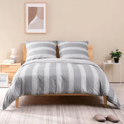 Set di lenzuola in cotone 135 x 200 cm, 2 pezzi di lenzuola a righe bianche e grigie, set di coperte morbide e soffici con chiusura a zip e 1 cuscino 80 x 80 cm