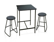 SET TAVOLO E 2 SGABELLI IN METALLO CON TOP E SEDUTE IN LEGNO NERO