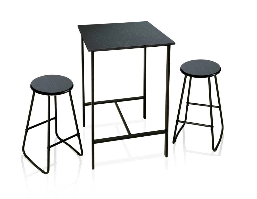 SET TAVOLO E 2 SGABELLI IN METALLO CON TOP E SEDUTE IN LEGNO NERO