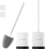 Set di spazzole per il water, insieme di 2 spazzole per il water a muro e a pavimento, spazzole per il water in silicone con contenitore per asciugatura rapida, spazzola per il water in silicone flessibile per il water (bianco)