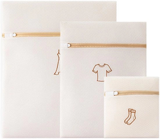 Set di 3 setole per lavatrice, sacco di lavaggio spesso con bordatura gialla, setola fine, anti-crepatura, chiusura a zip, protezione per capi delicati, 3 misure