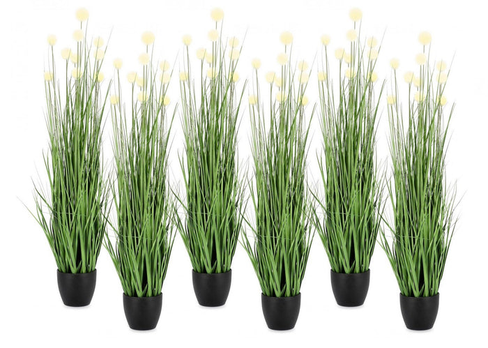 Set 6 Piante Artificiali con Vaso Ø 45x110 cm Eriophorum in Plastica Bianco