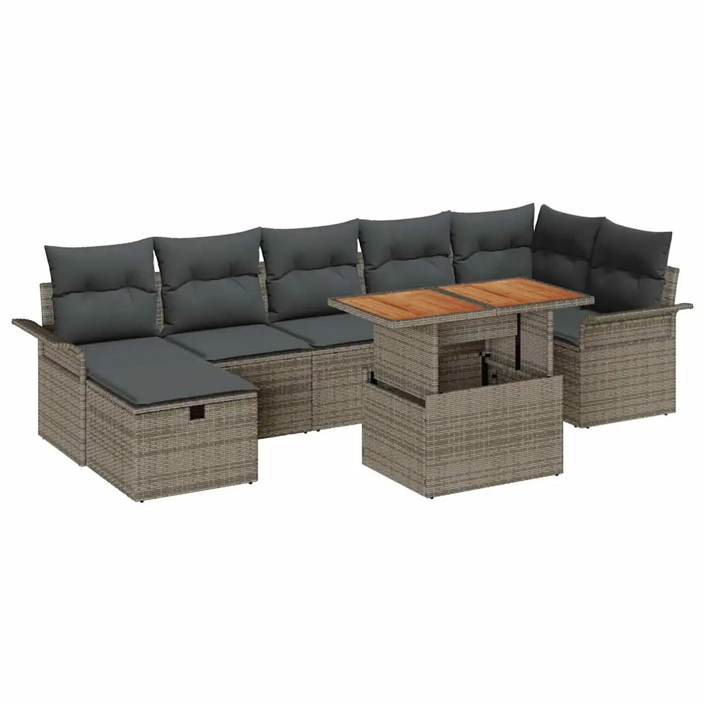 Set Divano da Giardino con cuscino 8 pcs Grigio polyrattan