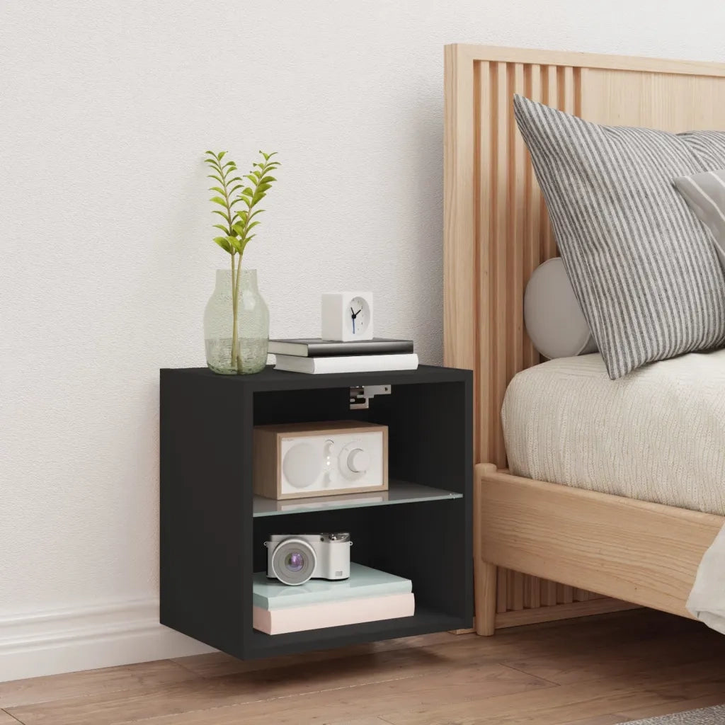 Comodino con Luci LED a Parete Nero 837066