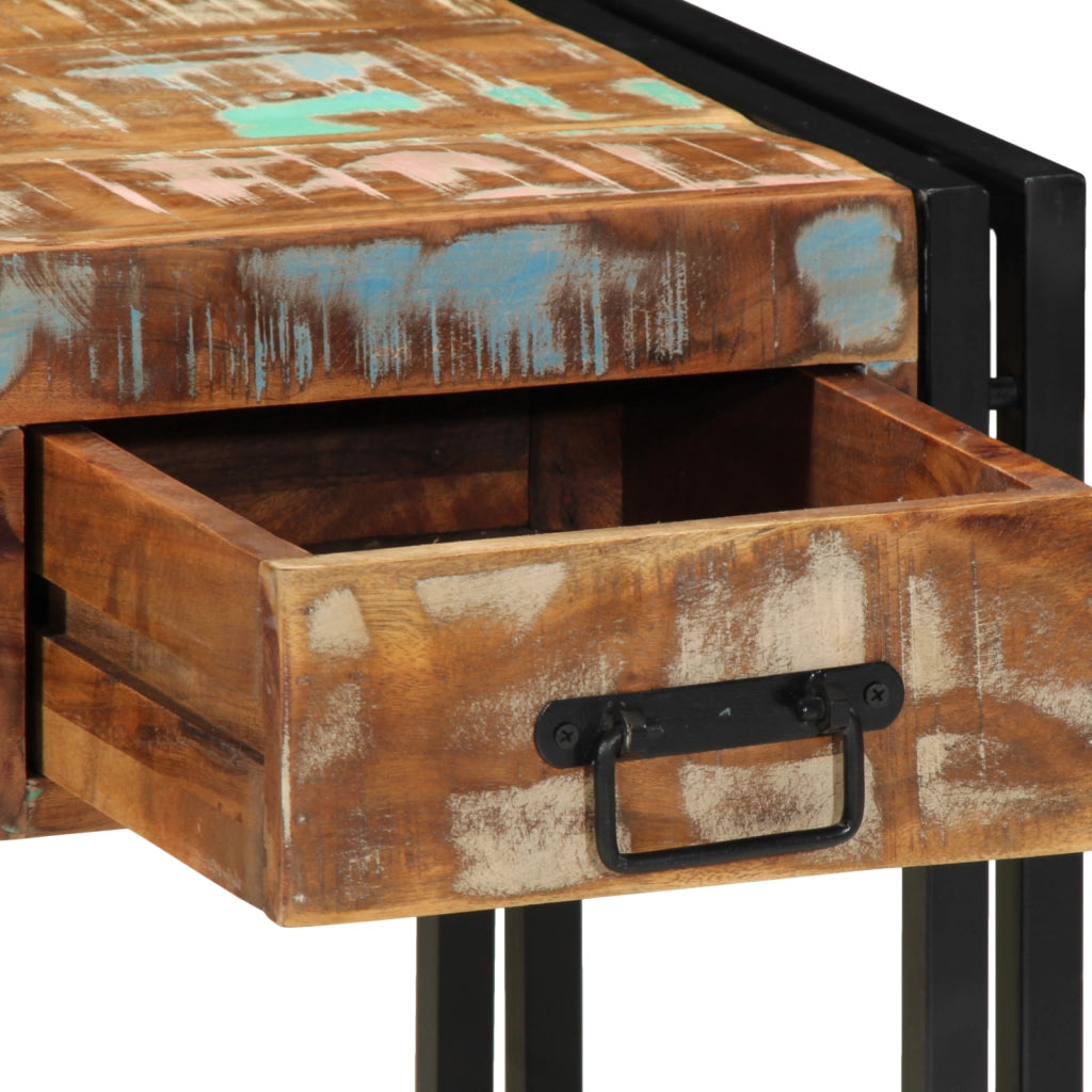 Tavolino con Cassetto Nero 40x40x50 cm Legno Massello di Recupero