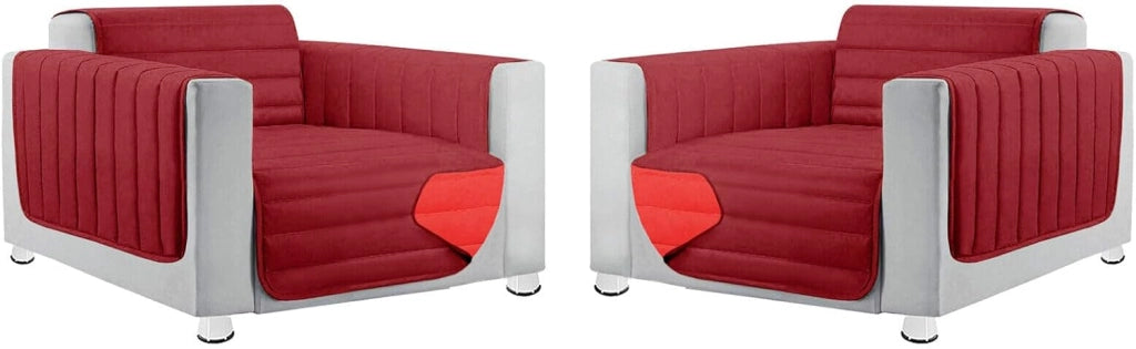 Coppia Set 2 Pezzi Copripoltrona Universale Imbottito Morbido Double Face Elegante Rosso