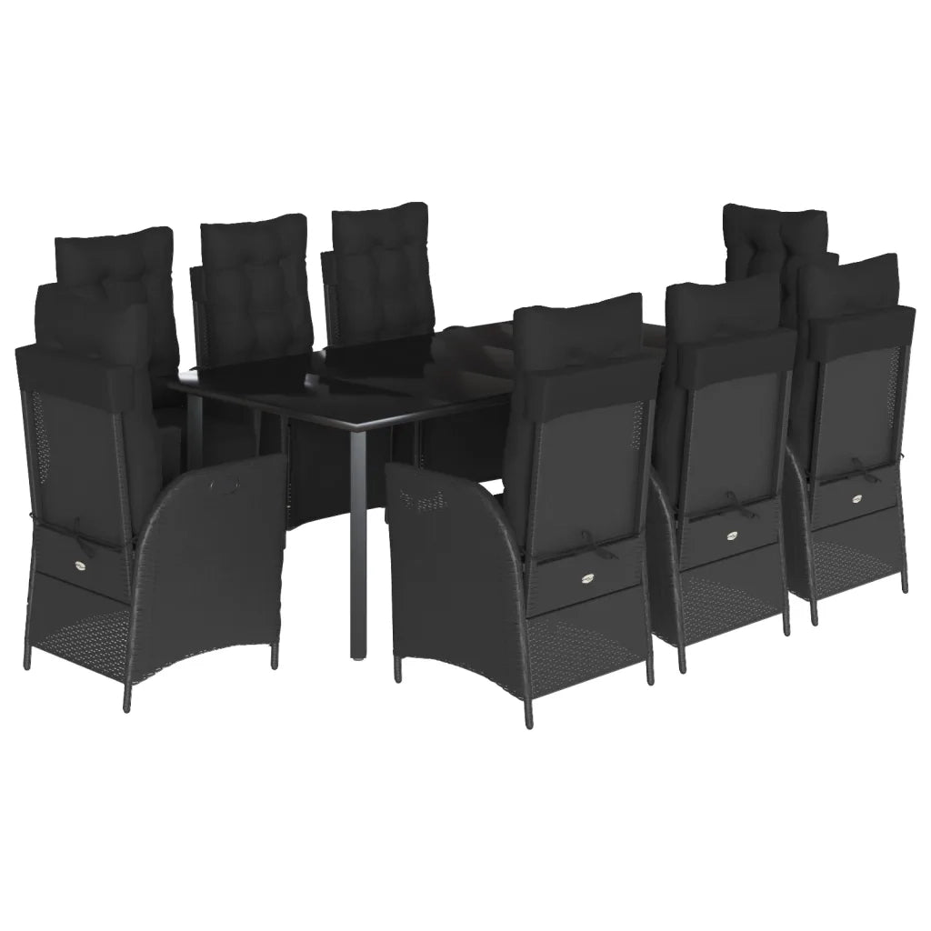 Set da Pranzo da Giardino 9 pz con Cuscini Nero in Polyrattan 3213405