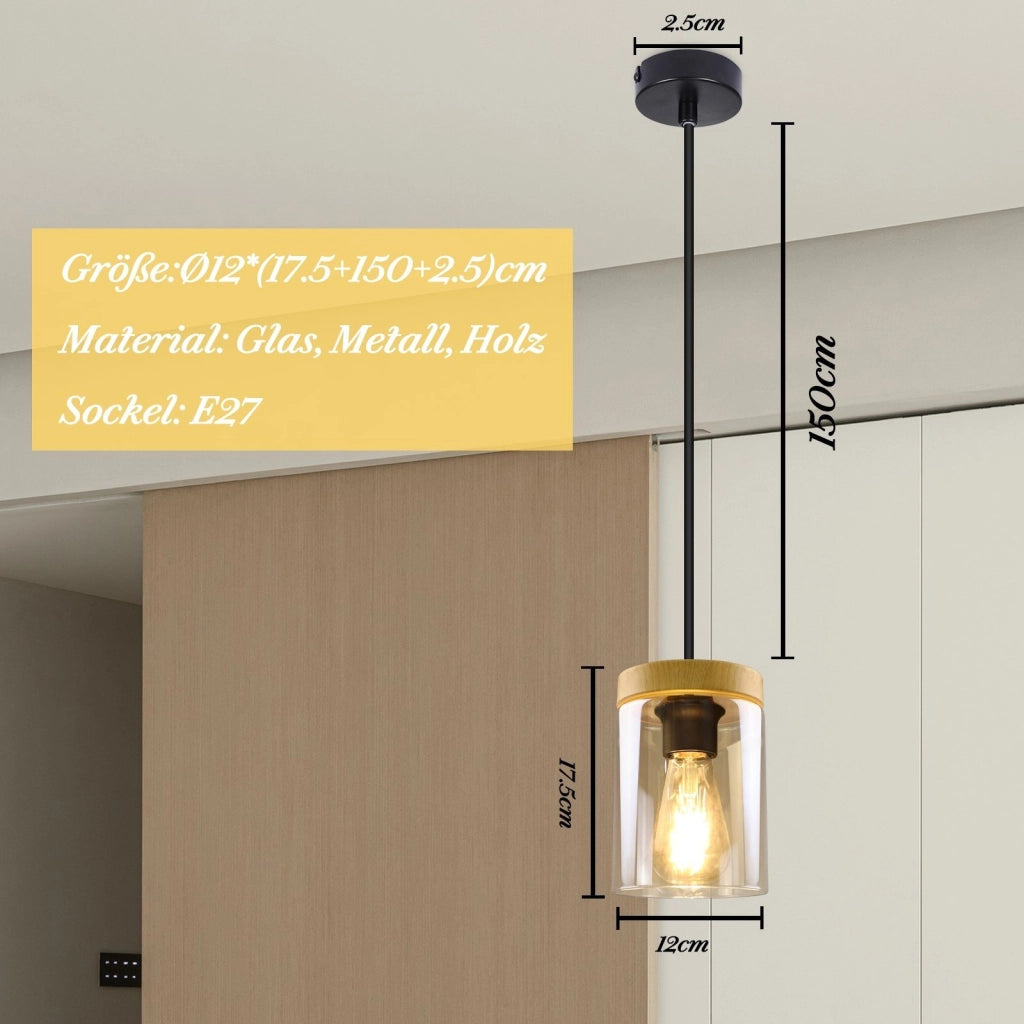 Lampada a sospensione ZMH retr¨° nera E27 da 12 centimetri di diametro in combinazione di legno di metallo e paralume