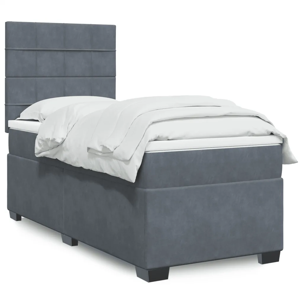 Giroletto a Molle con Materasso Grigio Scuro 90x200 cm Velluto