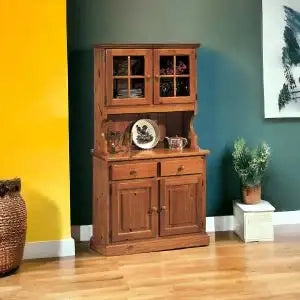 Credenza cristalliera in legno massiccio di pino 2 porte arte povera miele