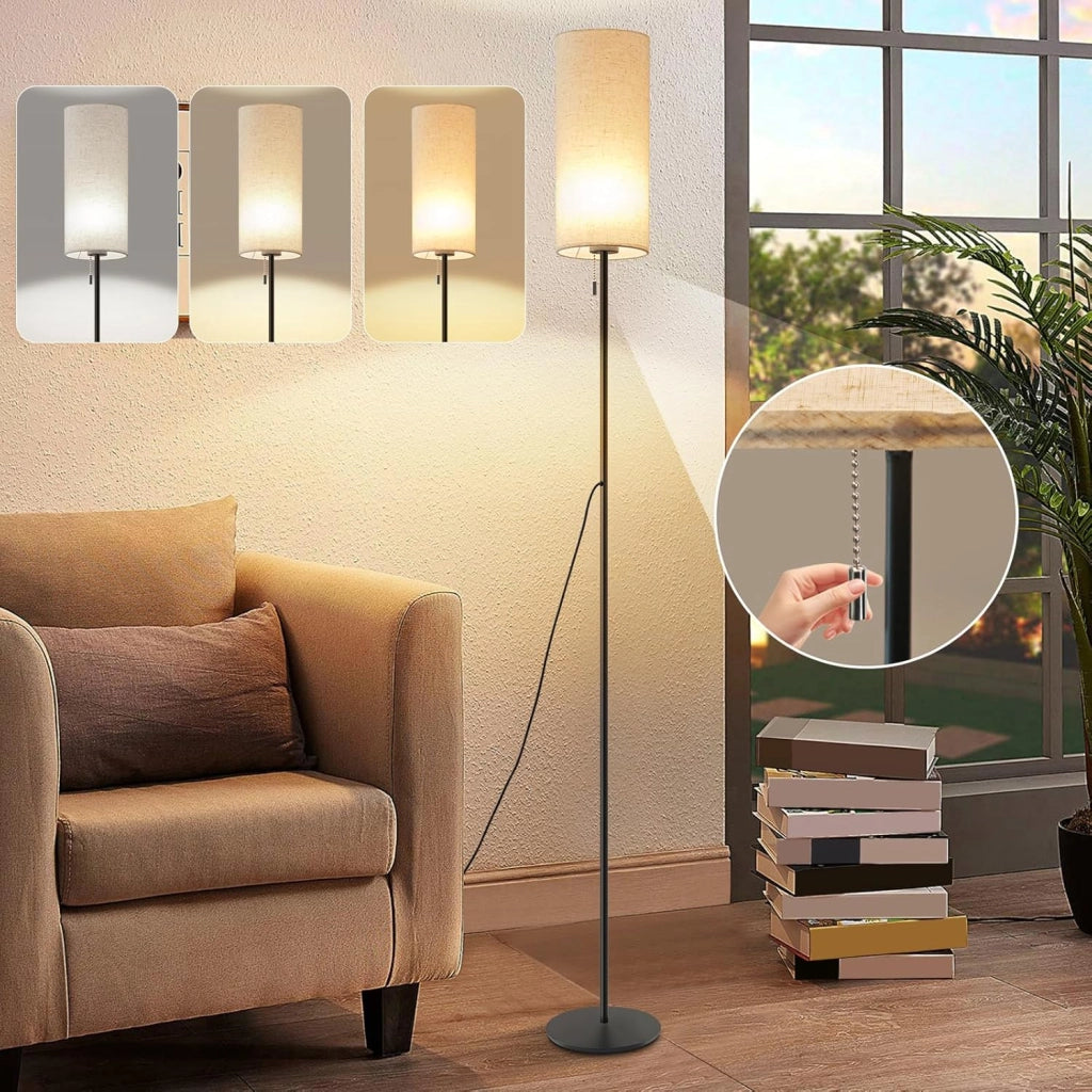ZMH Lampada da terra LED retrò paralume tessuto dimmerabile interruttore cavo per soggiorno