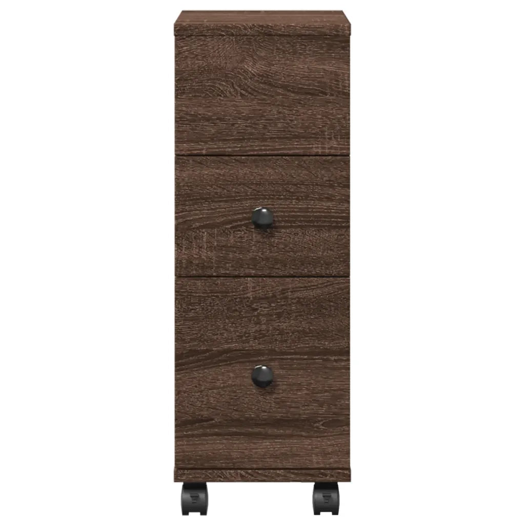 Mobile da Bagno Stretto con Ruote Rovere Marrone in Truciolato 855238