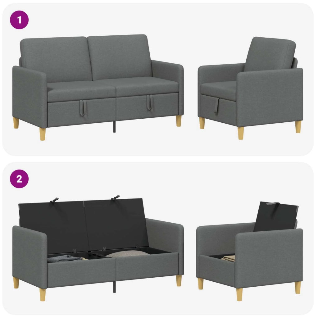 Set di Divani con Storage 2 pcs Grigio Scuro Poliestere 3429177