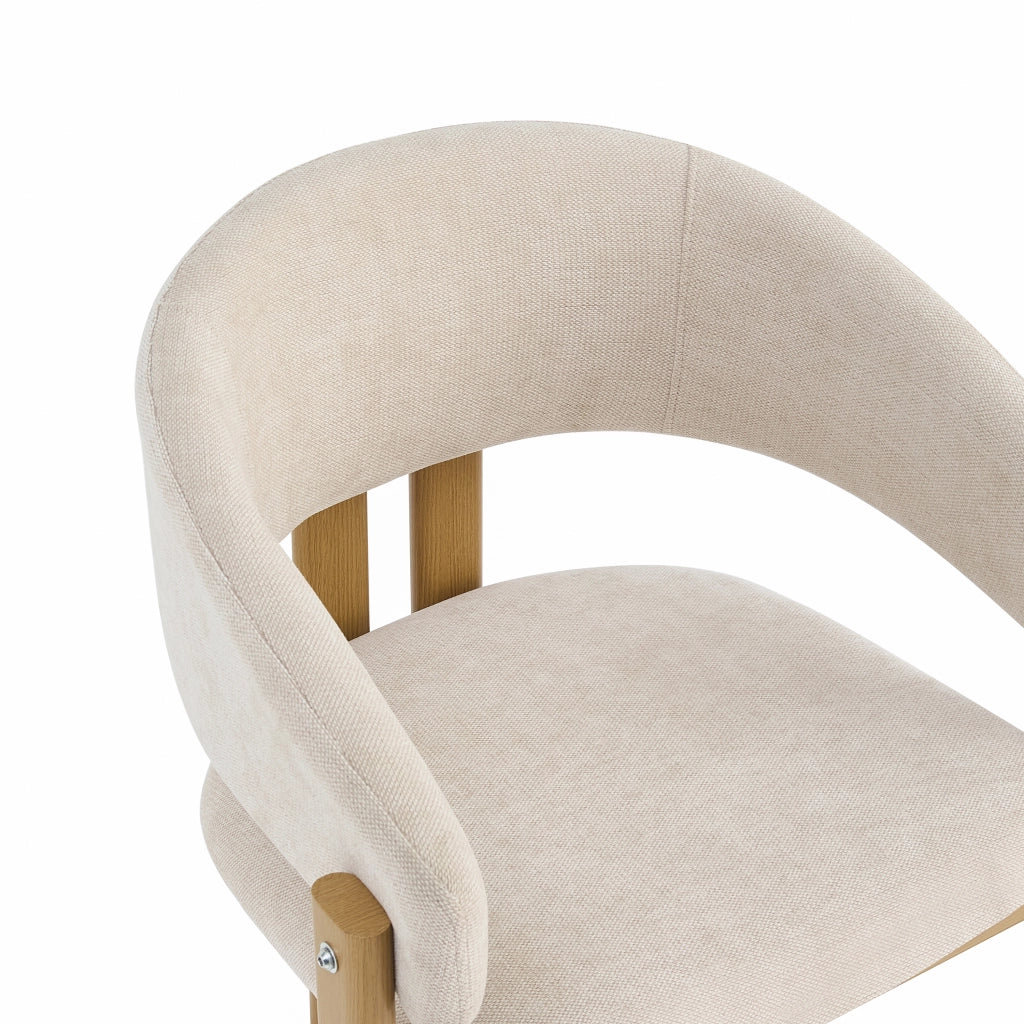 Sedie da pranzo 4 pezzi con braccioli ergonomici design moderno in lino beige effetto legno 61.5 × 52.5 × 83 cm