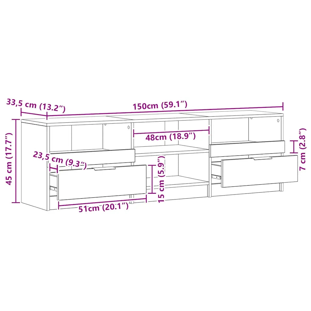 Mobile Porta TV Rovere Artigianale 150x33,5x45 cm in Truciolato 856853