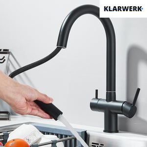 Jana | Raccordo estensibile premium a 3 vie grigio titanio opaco | Rubinetto osmosi da cucina in acciaio inox |. Filtro 3 connessioni ad arco alto