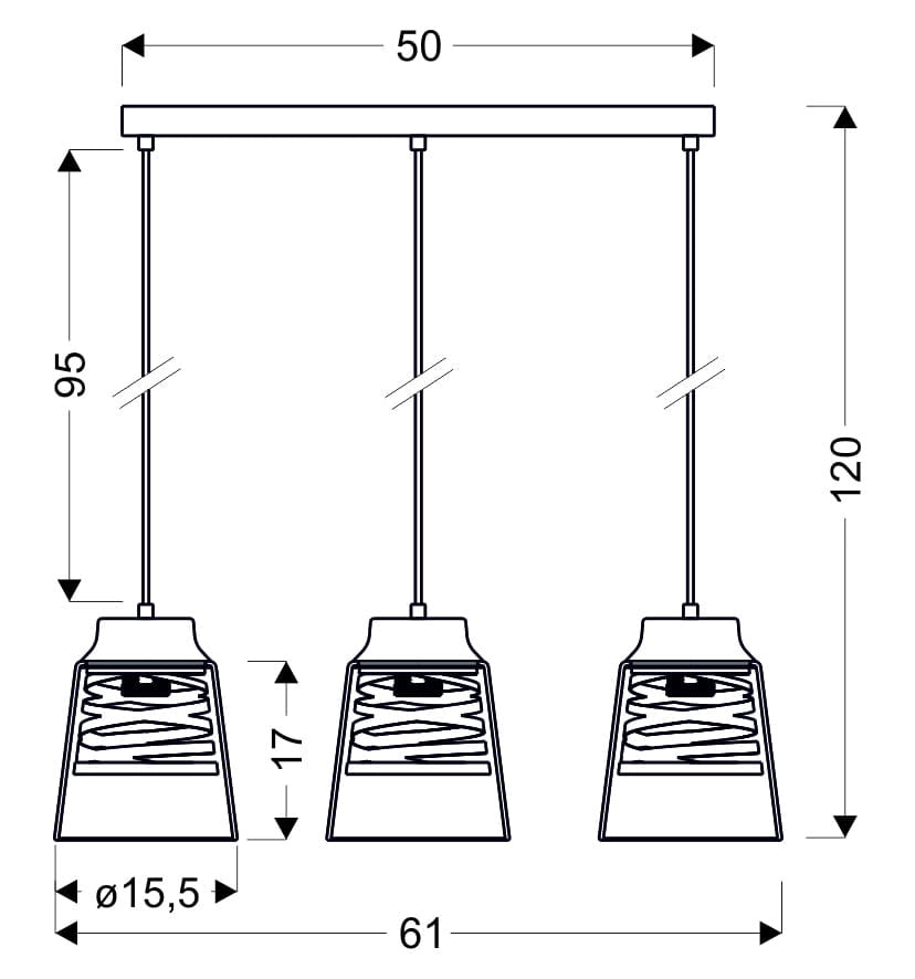 Lampadario Candellux Fresno 3xE27 vetro nero traspar.