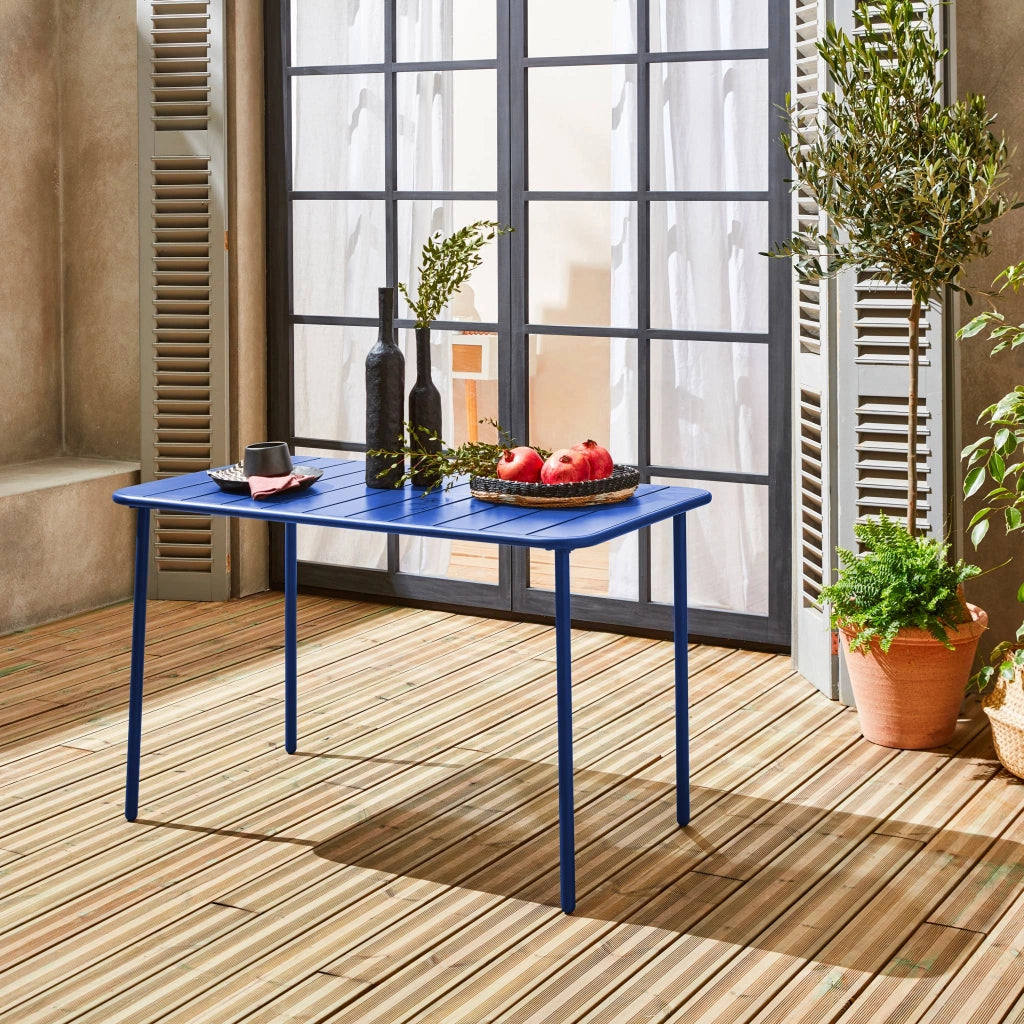 Tavolo da giardino in acciaio, 4 posti, 120cm, blu elettrico