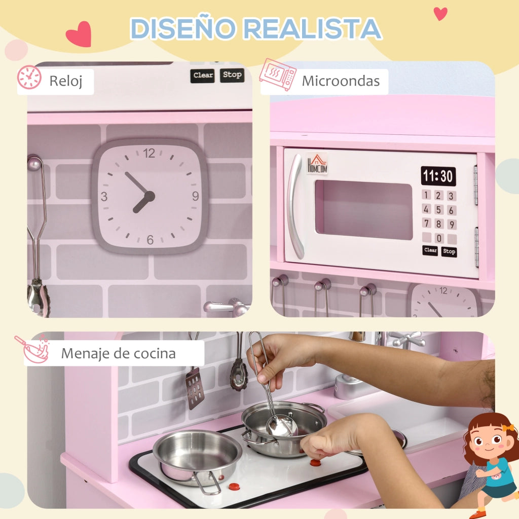 Cucina Giocattolo in Legno per Bambini con Luci e Suoni ¨C Zephmum ¨C Rosa 70x29x90 cm