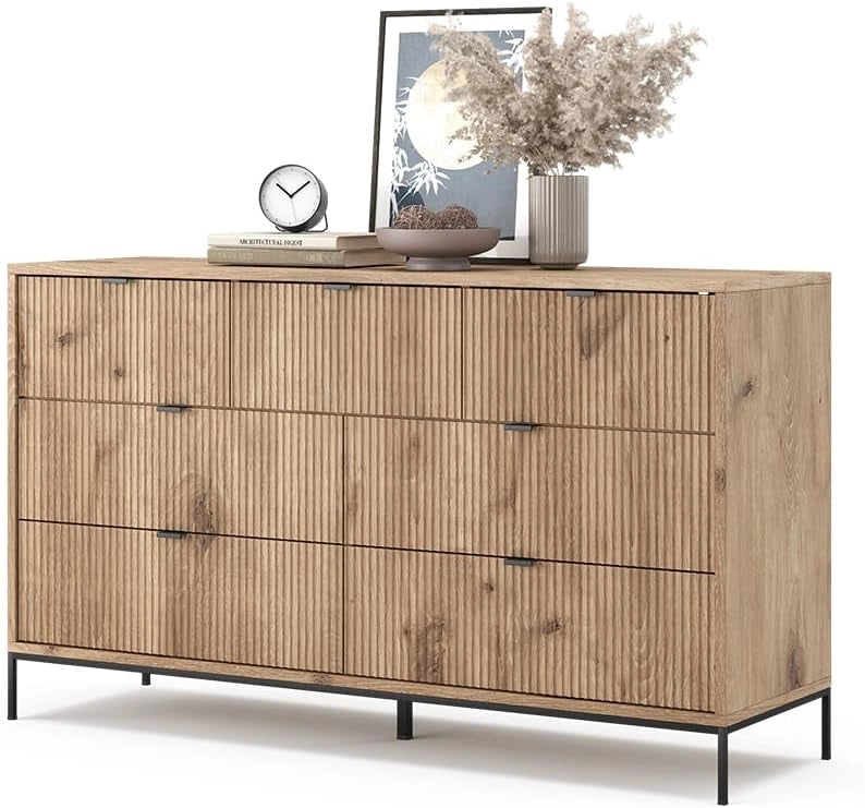 Credenza Eliza, Quercia vichinga, 42 x 81 cm con 7 cassetti, per la conservazione di abbigliamento e oggetti per la casa