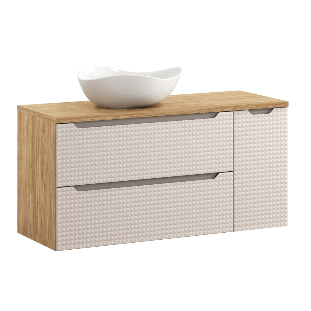 Set mobili bagno 90 cm con piano e lavabo da appoggio Cloud Luxor Beige 90 x 1401 x 46 cm