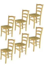 Set 6 Sedie Venice Tommychairs, robusta struttura in legno di faggio verniciata in naturale e seduta in paglia