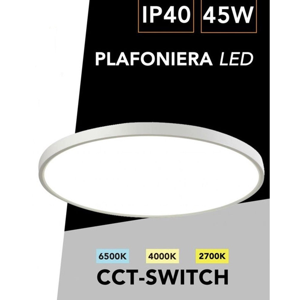 Trade Shop - Plafoniera A Led Slim 45 W Ip40 Con Tecnologia Cct Da 6500k A 2700k Con Switch Lv600-3c - Bianco