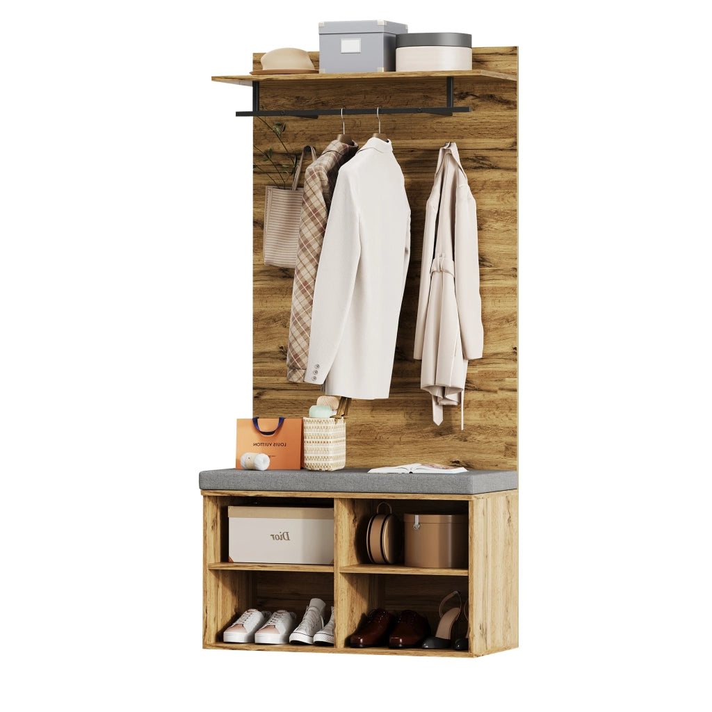 Set Ingresso con Scarpiera, Ripiani, Appendiabiti e Cuscino ¨C MINIMAL ¨C Legno, 84x32 cm