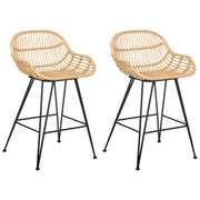 Set di 2 sedie da bar in rattan naturale con struttura in ferro per interni stile boho per sala da pranzo