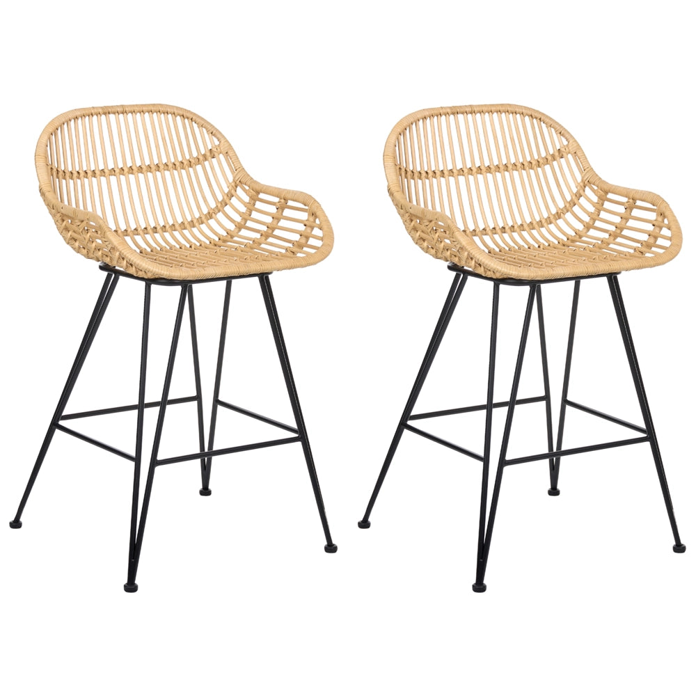 Set di 2 sedie da bar in rattan naturale con struttura in ferro per interni stile boho per sala da pranzo