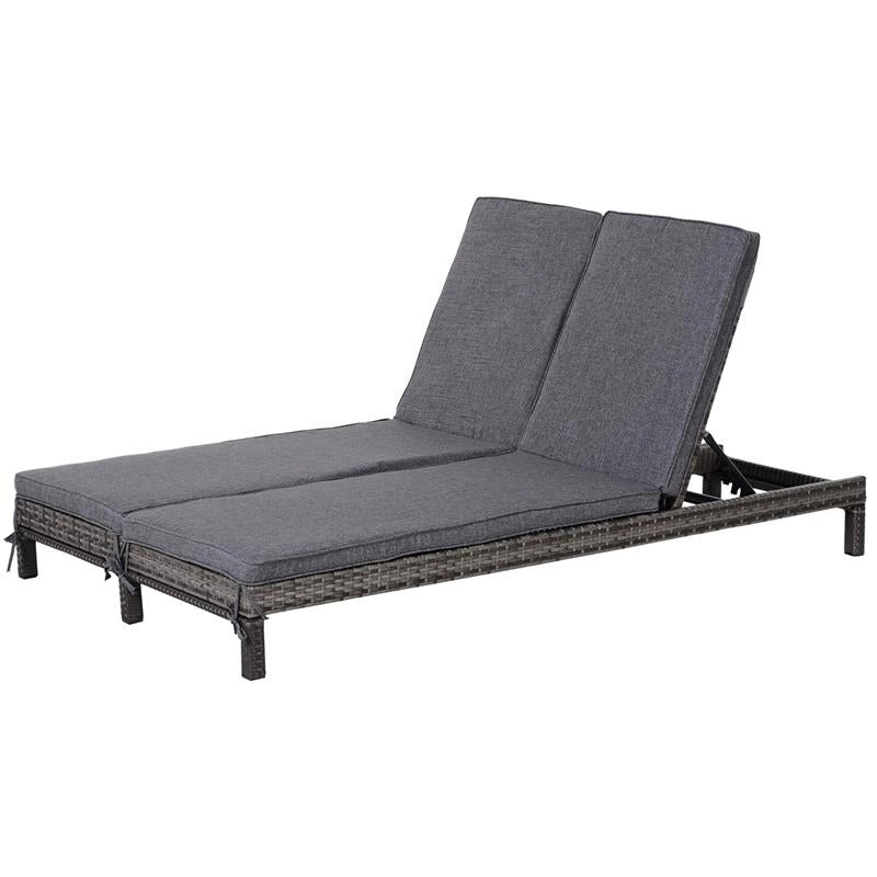 LETTINO PRENDISOLE A 2 POSTI E RATTAN CON MATERASSINO 195 X 120 X 28 CM GRIGIO