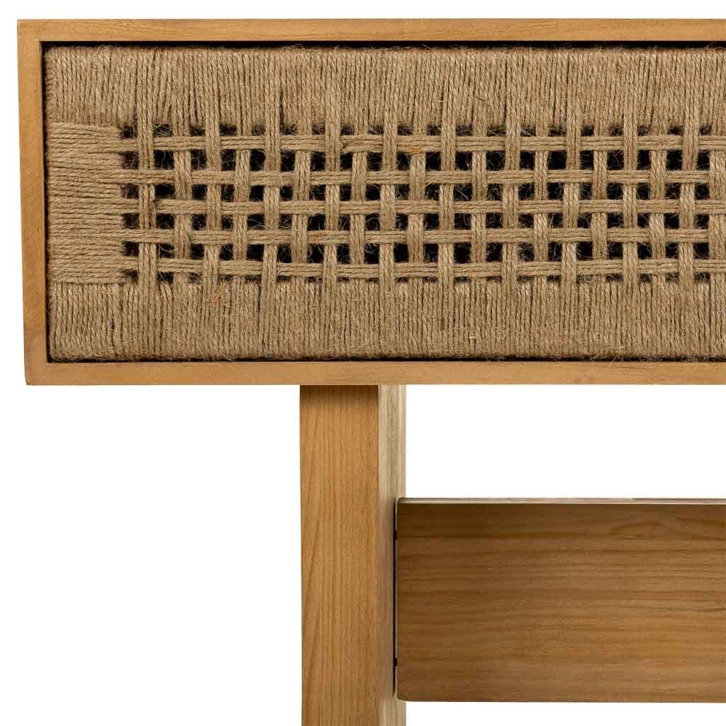 Mobile da ingresso in legno e corda intrecciata marrone 110x36x77h
