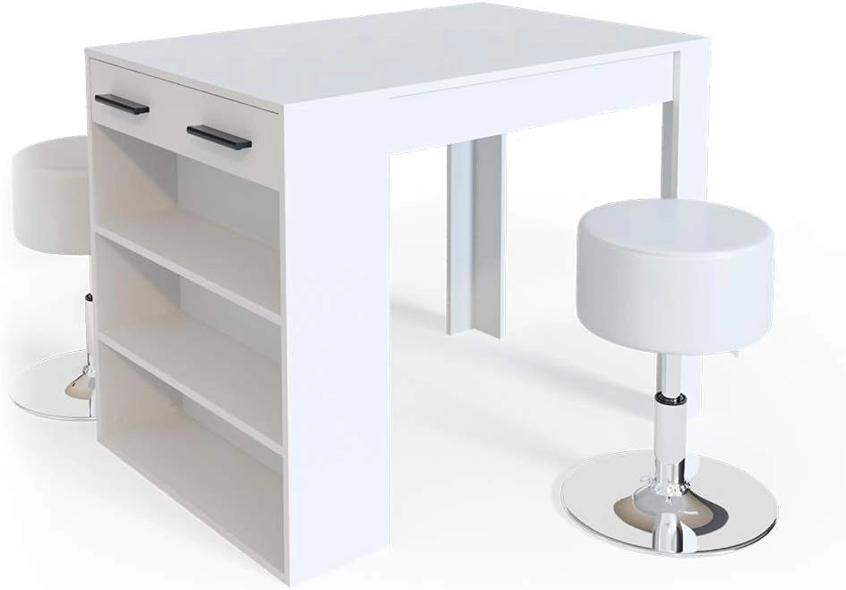 Set di tavoli da pranzo Repose, Antracite/bianco, 67 x 100 cm con 2 sgabelli, adatto come piano di lavoro o area di appoggio aggiuntiva