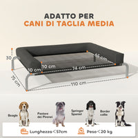 Brandina per Cani Rialzata 110x75x30 cm con Cuscino a U in Tessuto Nero e Argento
