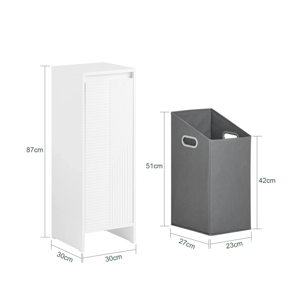 Portabiancheria Bianco per Bagno, Mobiletto Salvaspazio con Cesto per Biancheria, 30x30x87cm BZR154-W
