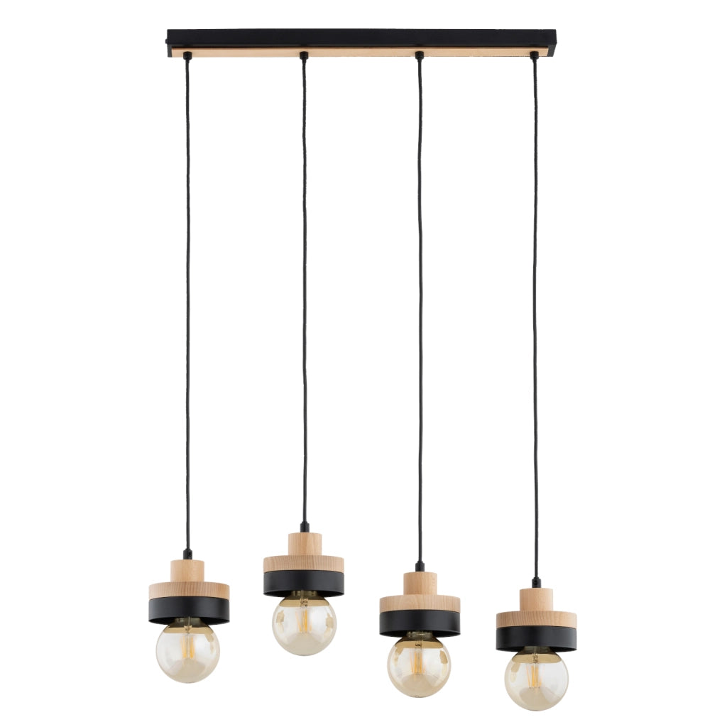 Lampada sospesa scandinava nera legno 4xE27 Larso Alfa