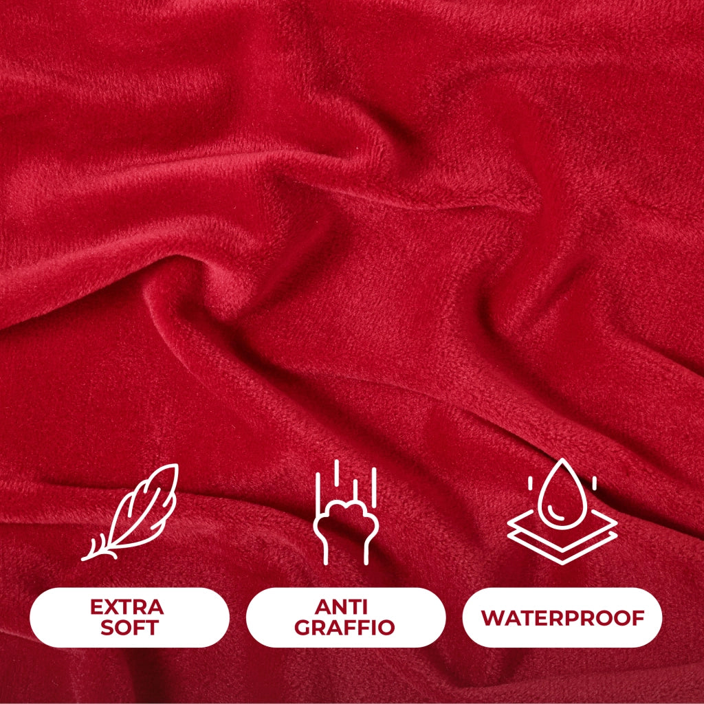 Copridivano In Velluto Elegante Impermeabile Tessuto Elasticizzato Antimacchia Copripoltrona Salva Divano Due Tre Posti Cover Sofà Universale Certificato Oekotex Antigraffio Animali  Bordeaux - Divano 3 posti
