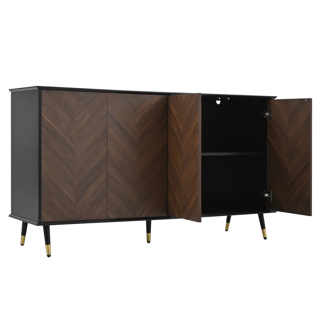 Credenza moderna 140x40x80 cm con 4 ante; ripiani regolabili in MDF nero e marrone