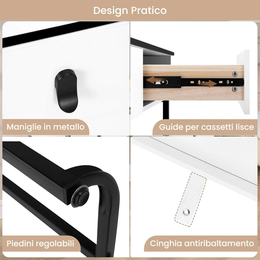 Toeletta da Trucco con Luci, Tocador de Maquillaje, Tavolo da Trucco con 5 Cassetti in Legno Massiccio, Montaggio Flessibile, 100x40x125 cm, Moderno, Bianco+Nero