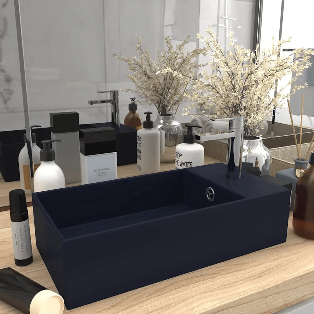 Lavandino con Troppopieno-Lavabo-Lavello in Ceramica Blu Scuro